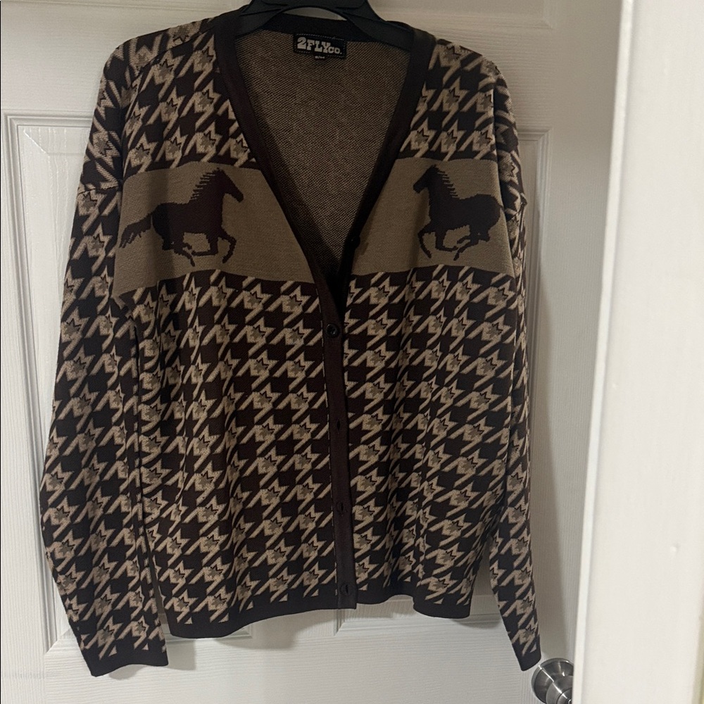 2Fly Women's Brown Horse Pattern Cardigan